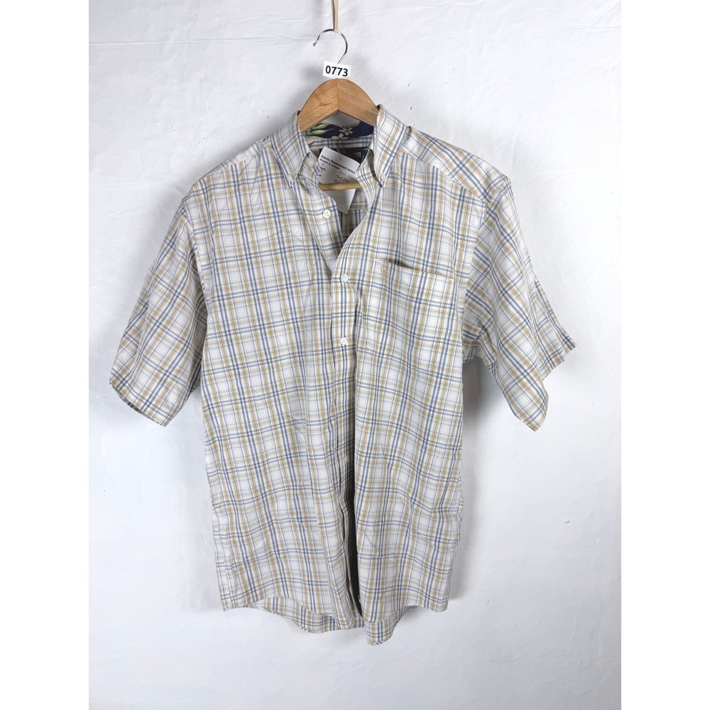 2/$30 Ariat White Yellow Plaid Short Sleeve Button Up Shirt Small